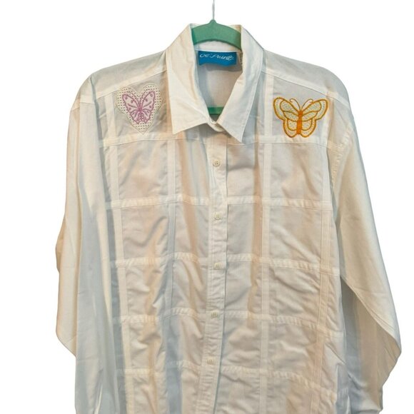 💥BOGO💥 Ol’ Paint Shirt Size L White Embroidered Button Up Women Shirt Top - Picture 4 of 13
